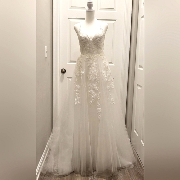 Lulus White Embroidered Lace-up Tulle Maxi Dress - Picture 6 of 16